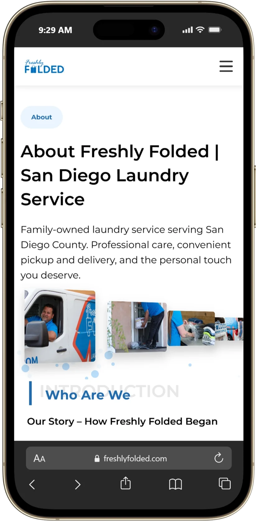 About Page mobile mockup