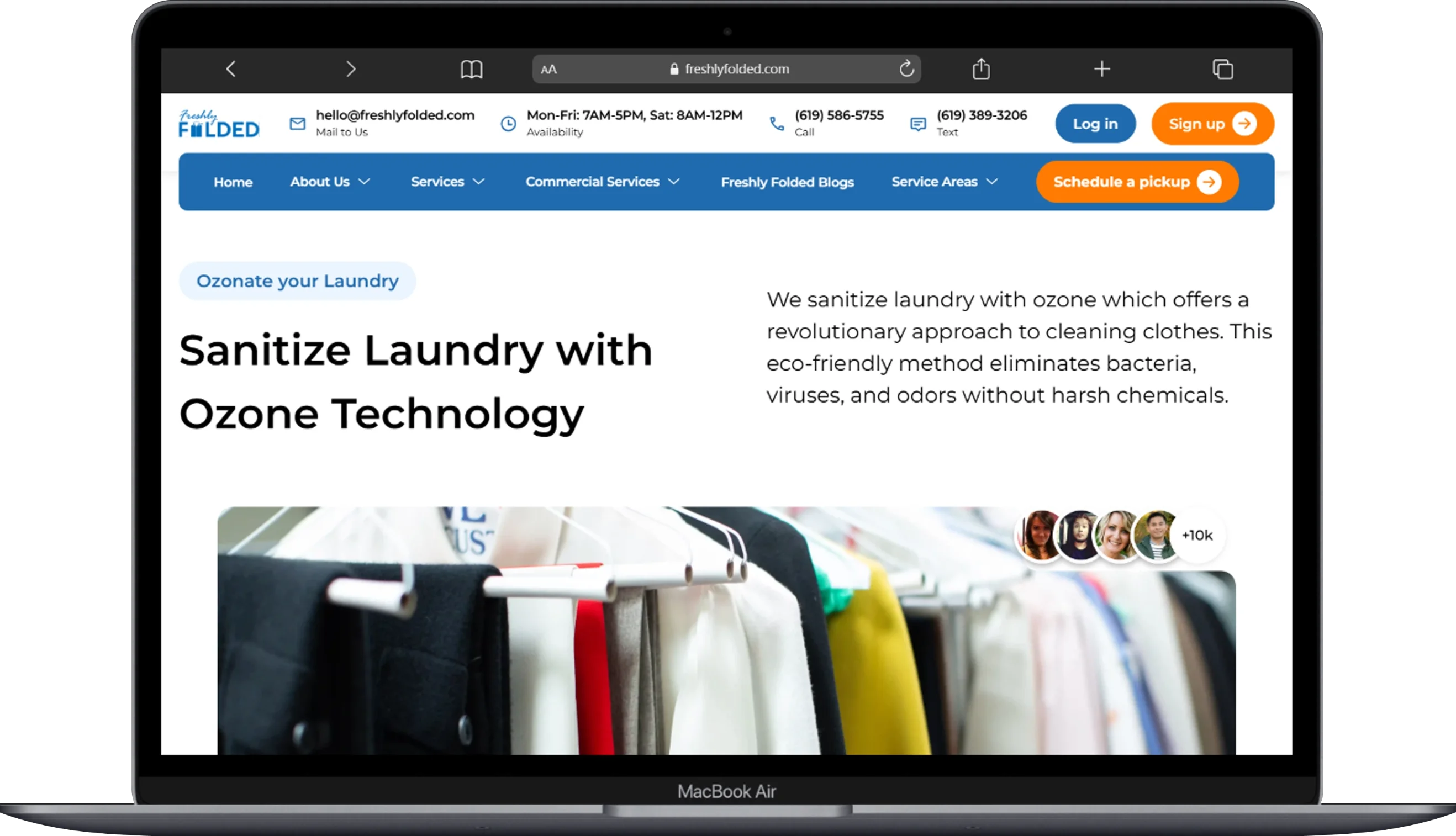 Ozone Laundry Page desktop mockup