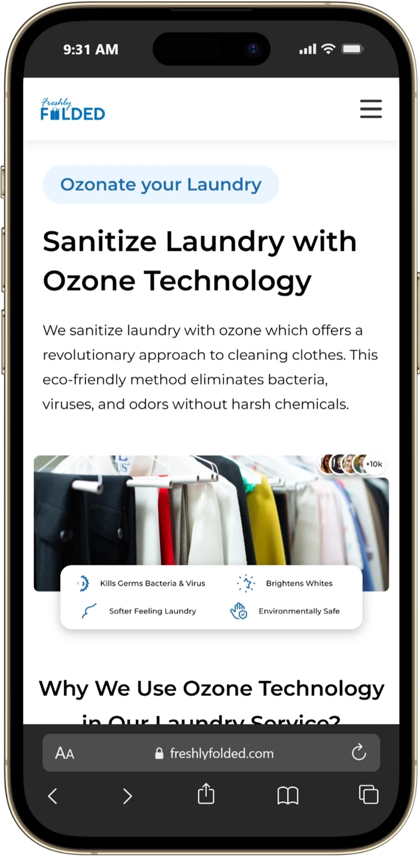 Ozone Laundry Page mobile mockup