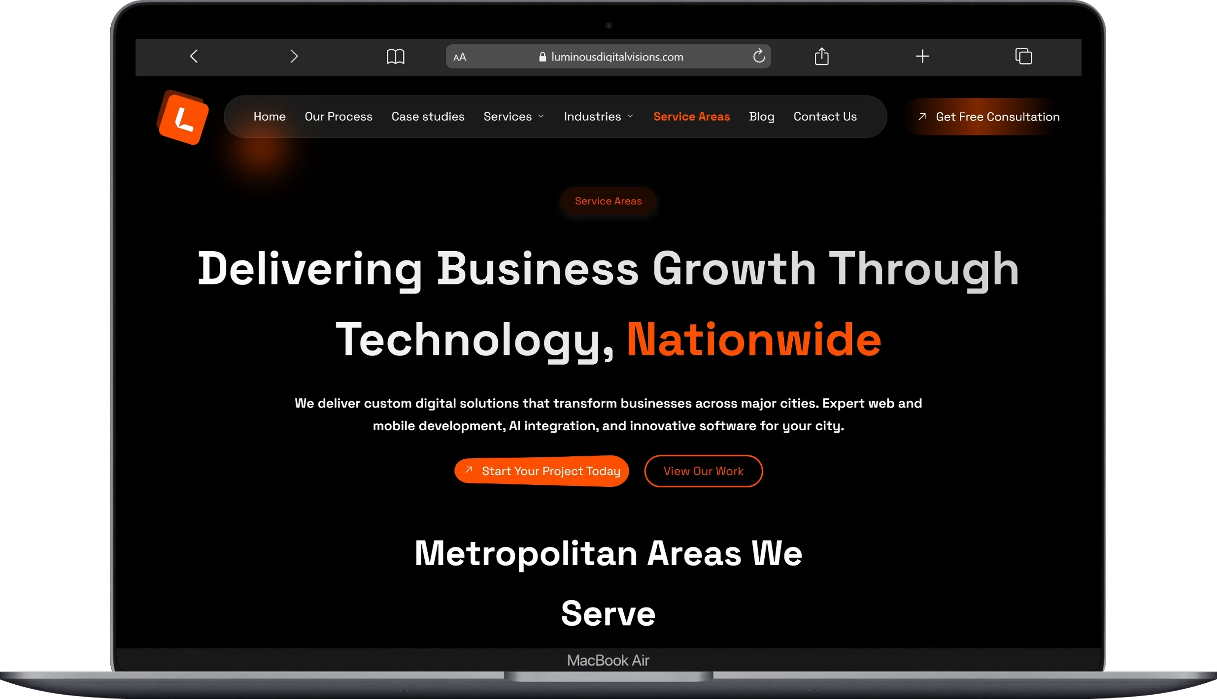 Service Areas Page desktop mockup