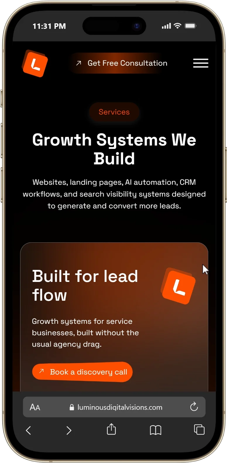 Services Page mobile mockup