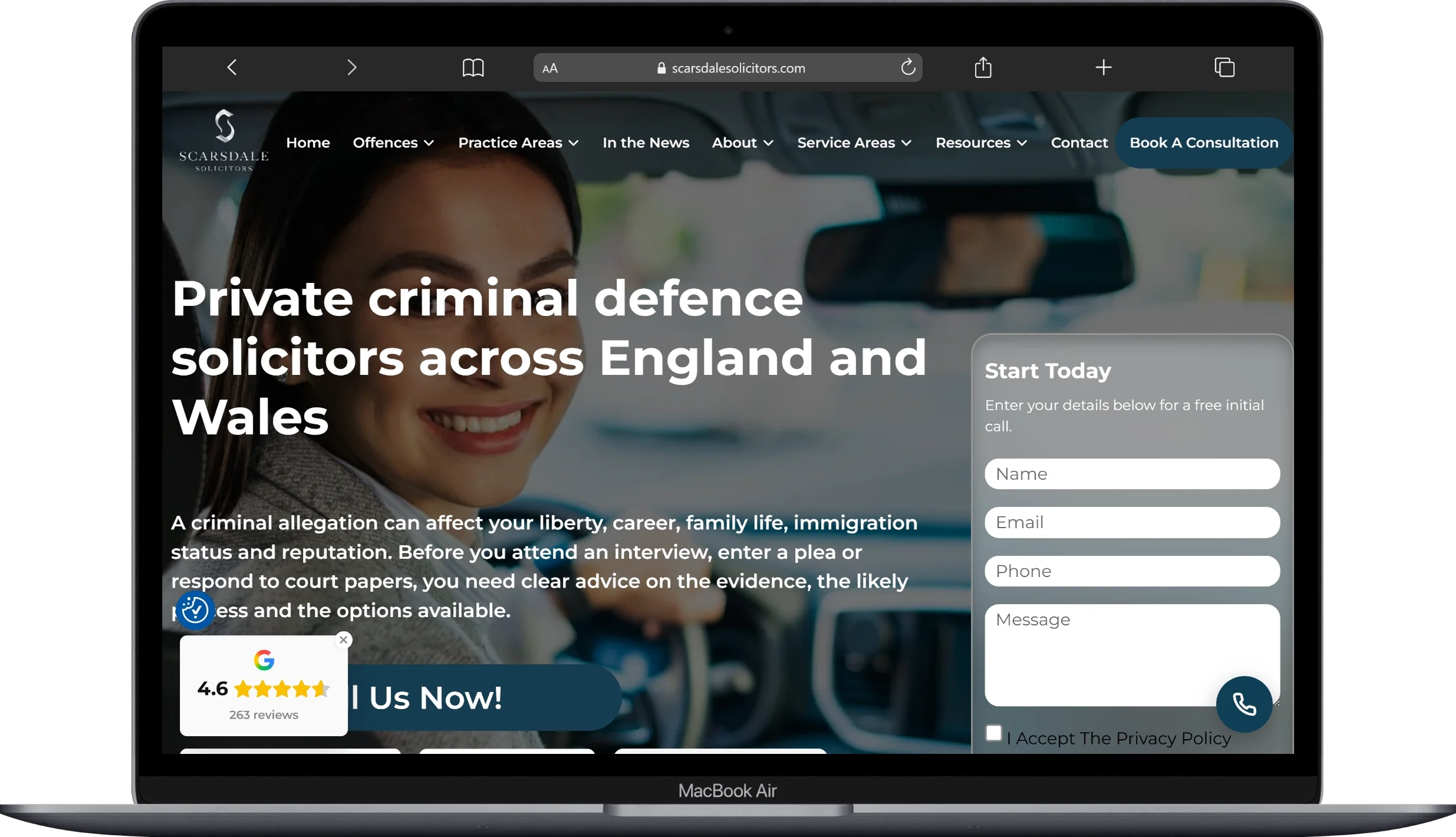 Criminal Defence Page desktop mockup