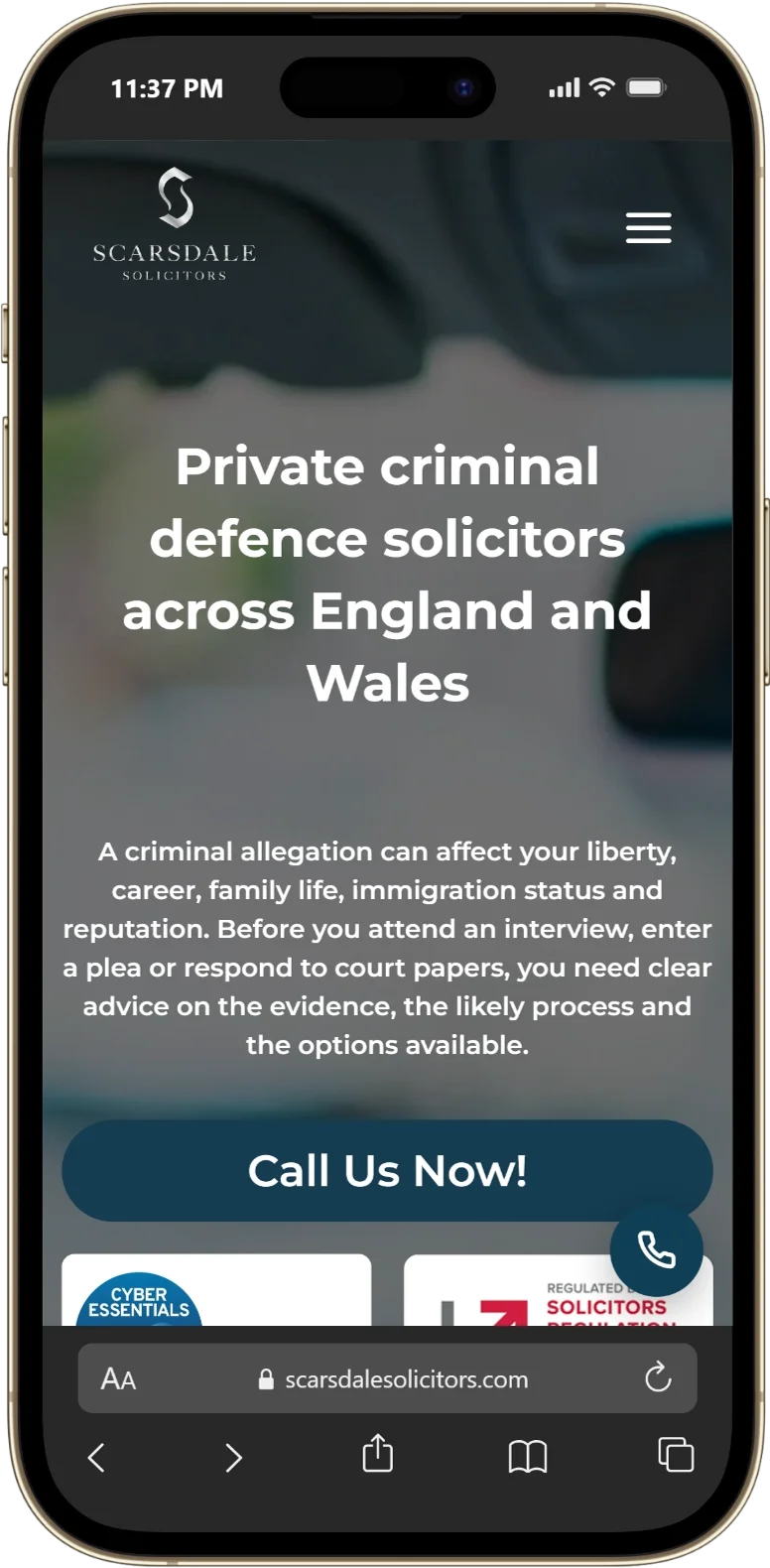 Criminal Defence Page mobile mockup